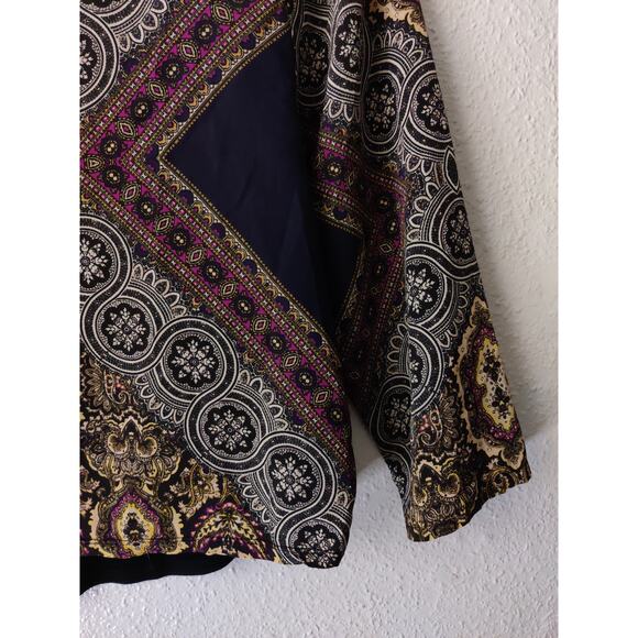 Anthropologie Kachel Black & Tan Boho Mixed Print Peasant Top Size 4 - Picture 3 of 7